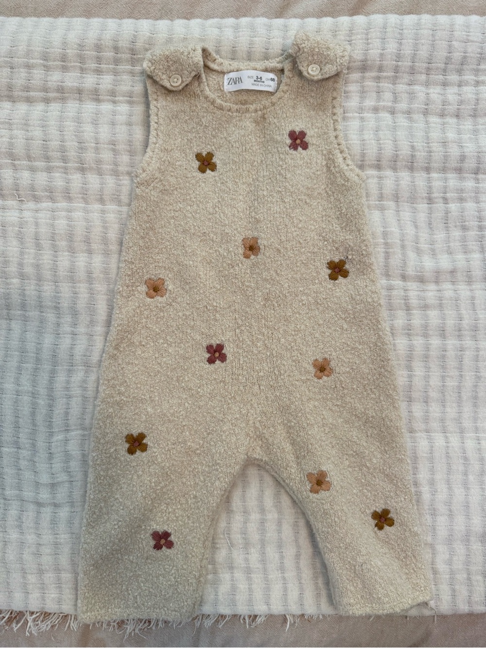 Zara Beige Baby Romper with Multicolor Floral Appliqués